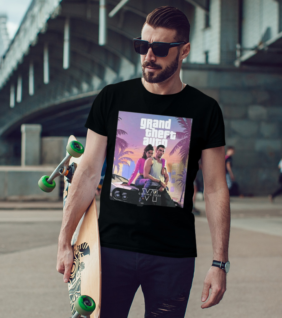 Grand Theft Auto VI Coming 2025 Retro Vice City Vibes Palm Trees Car T-Shirt