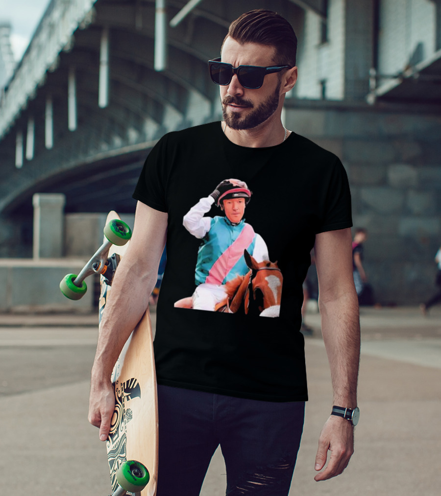 Frankie Dettori Cartoon Jockey Horse Racing Themed Image T-Shirt