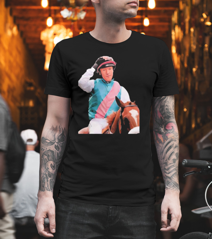 Frankie Dettori Cartoon Jockey Horse Racing Themed Image T-Shirt