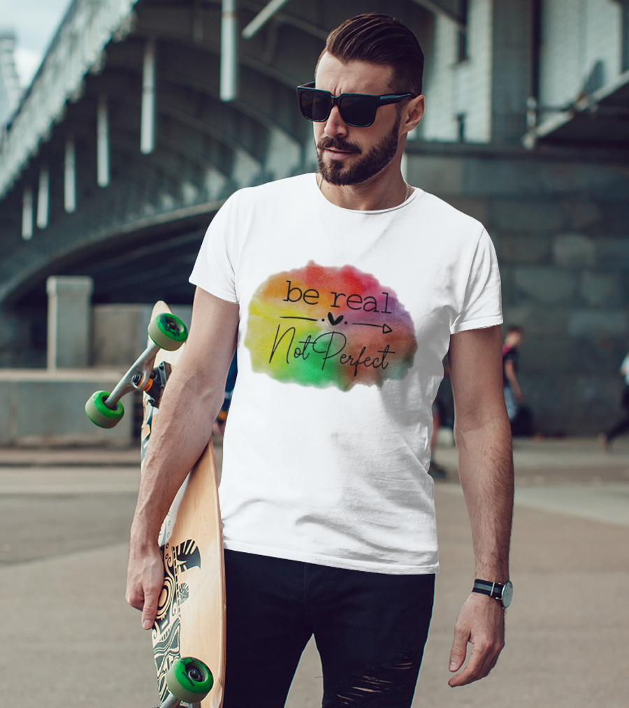 Be Real Not Perfect Casual Print Colorful Heart Arrow T-Shirt