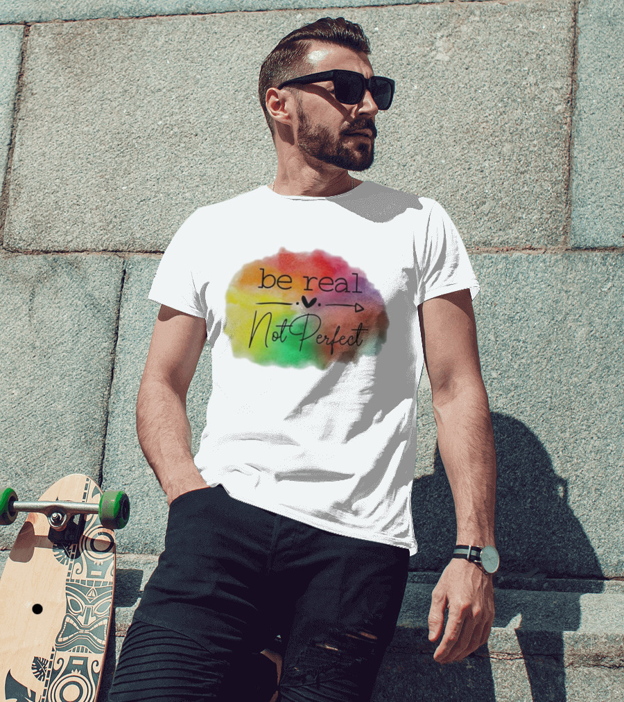 Be Real Not Perfect Casual Print Colorful Heart Arrow T-Shirt