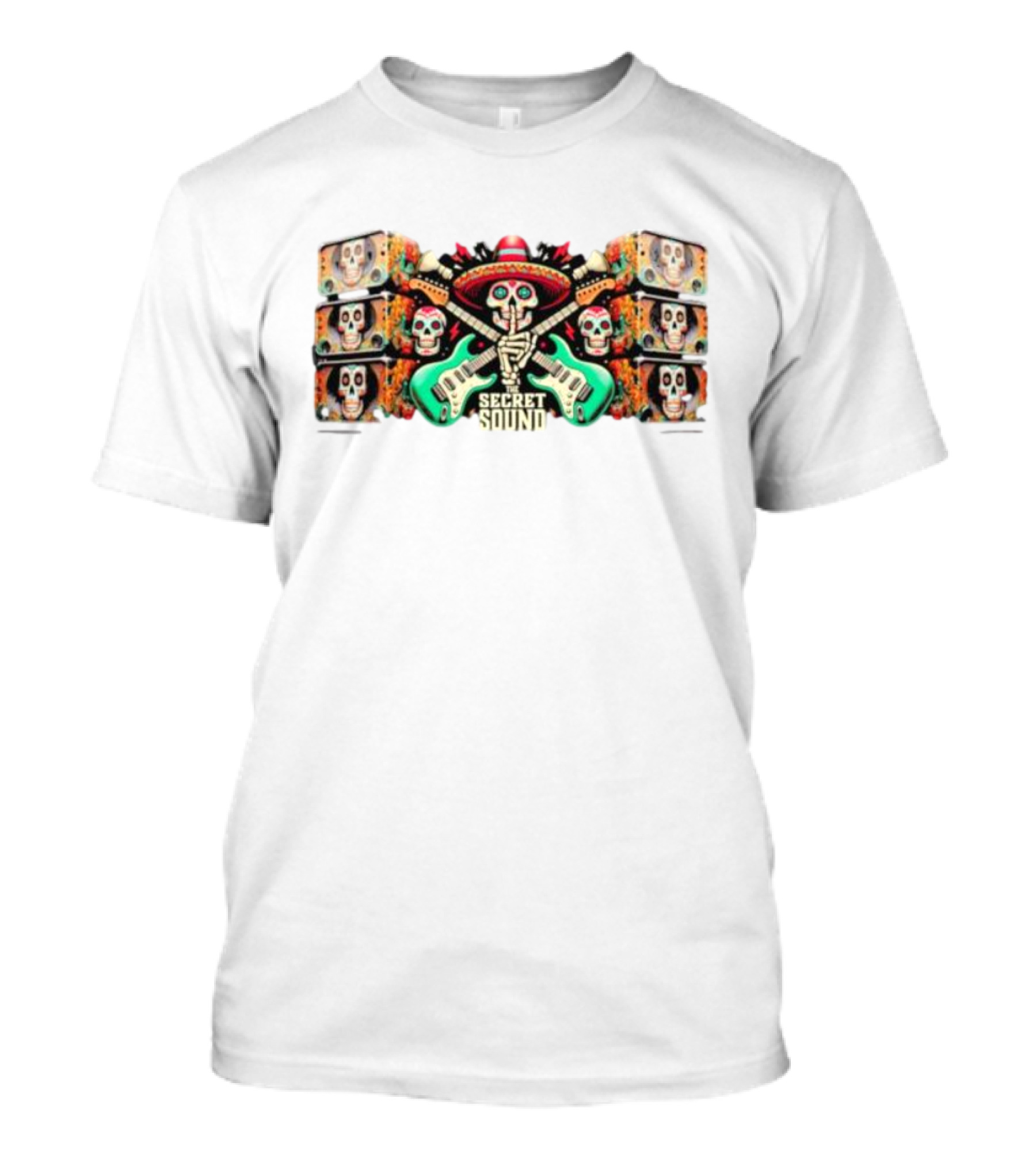 Secret Sound Skull Sombrero Guitars And Speakers T-Shirt