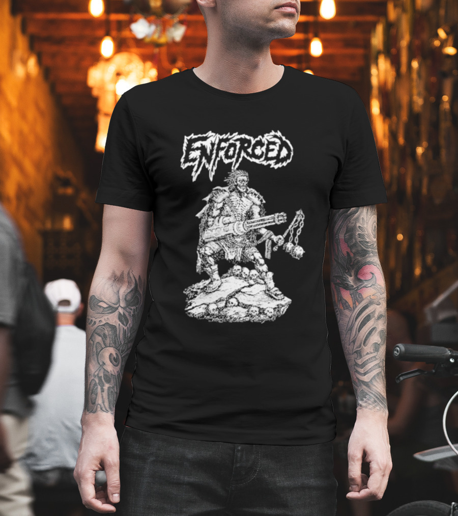 Enforced Sacrament Warrior with Spiked Chains and Machine Gun on Skull Mound T-Shirt