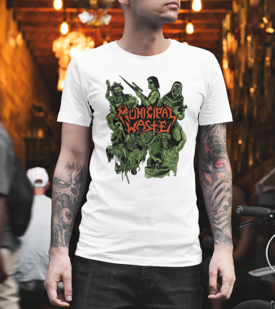 Municipal Waste Zombie Collage with Gas Masks and Weapons T-Shirt