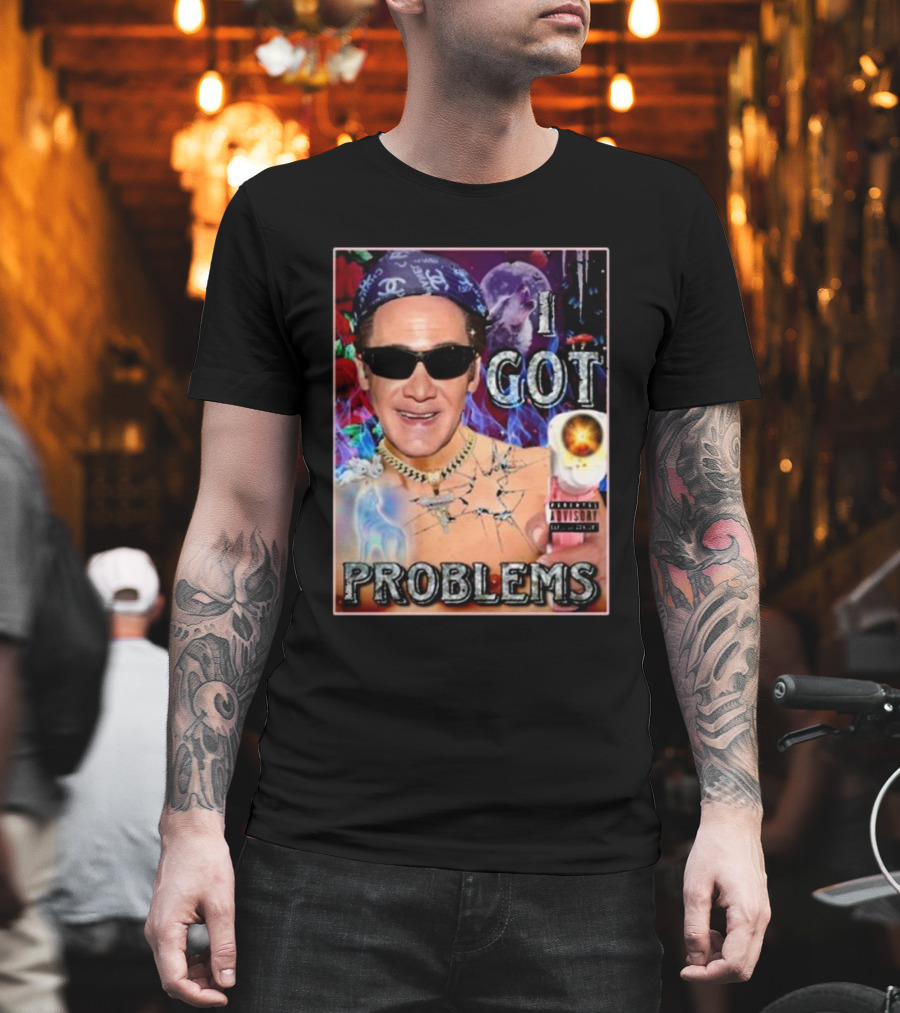 The Jersey Outlaw I Got Problems Colorful Portrait With Sunglasses And Explosive Background T-Shirt