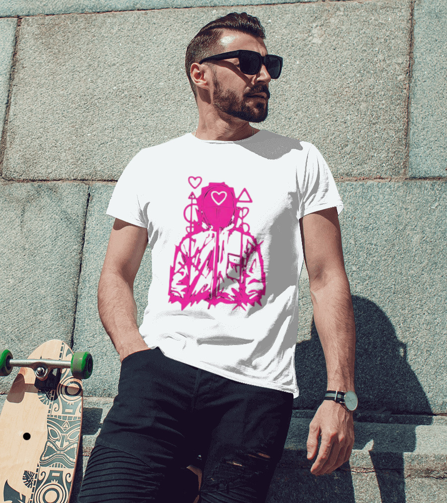 Squid Game Pink Hooded Circle Heart Triangle Symbols T-Shirt