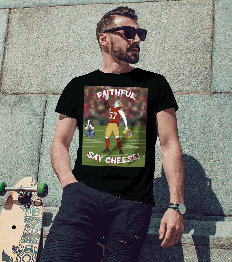 Faithful Say Cheese 57 Football Player Pose T-Shirt