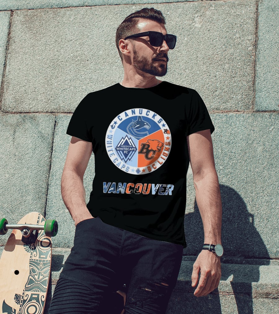 Vancouver Canucks Whitecaps BC Lions Logos Emblem T-Shirt