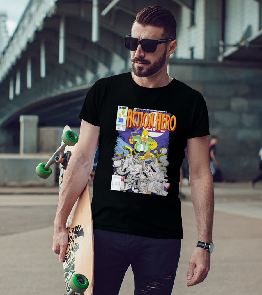 MSAN The Simpsons Action Hero With A Dry Cool Wit I Could Be An Action Hero With Mouse Robot T-Shirt