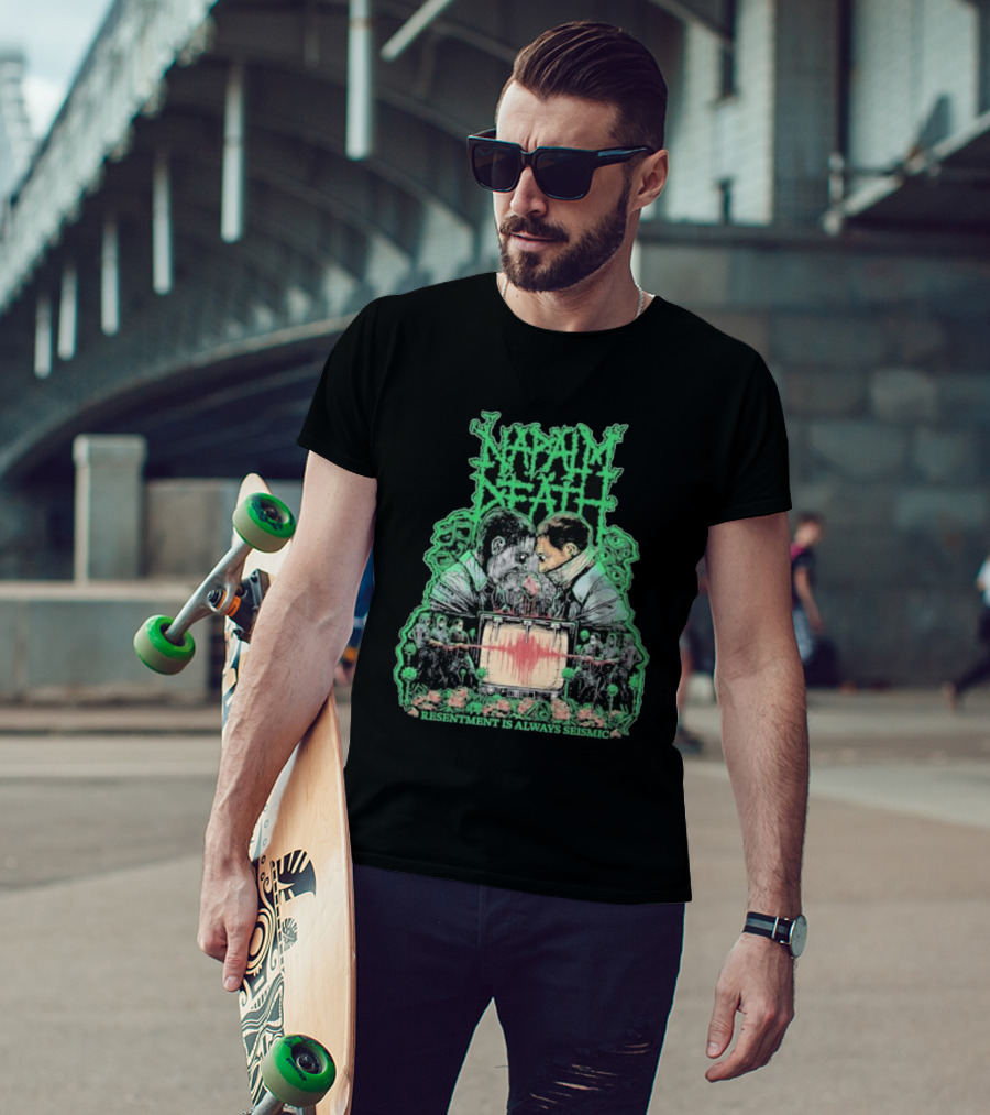 Napalm Death Resentment Is Always Seismic Faces And Seismic Waveforms T-Shirt
