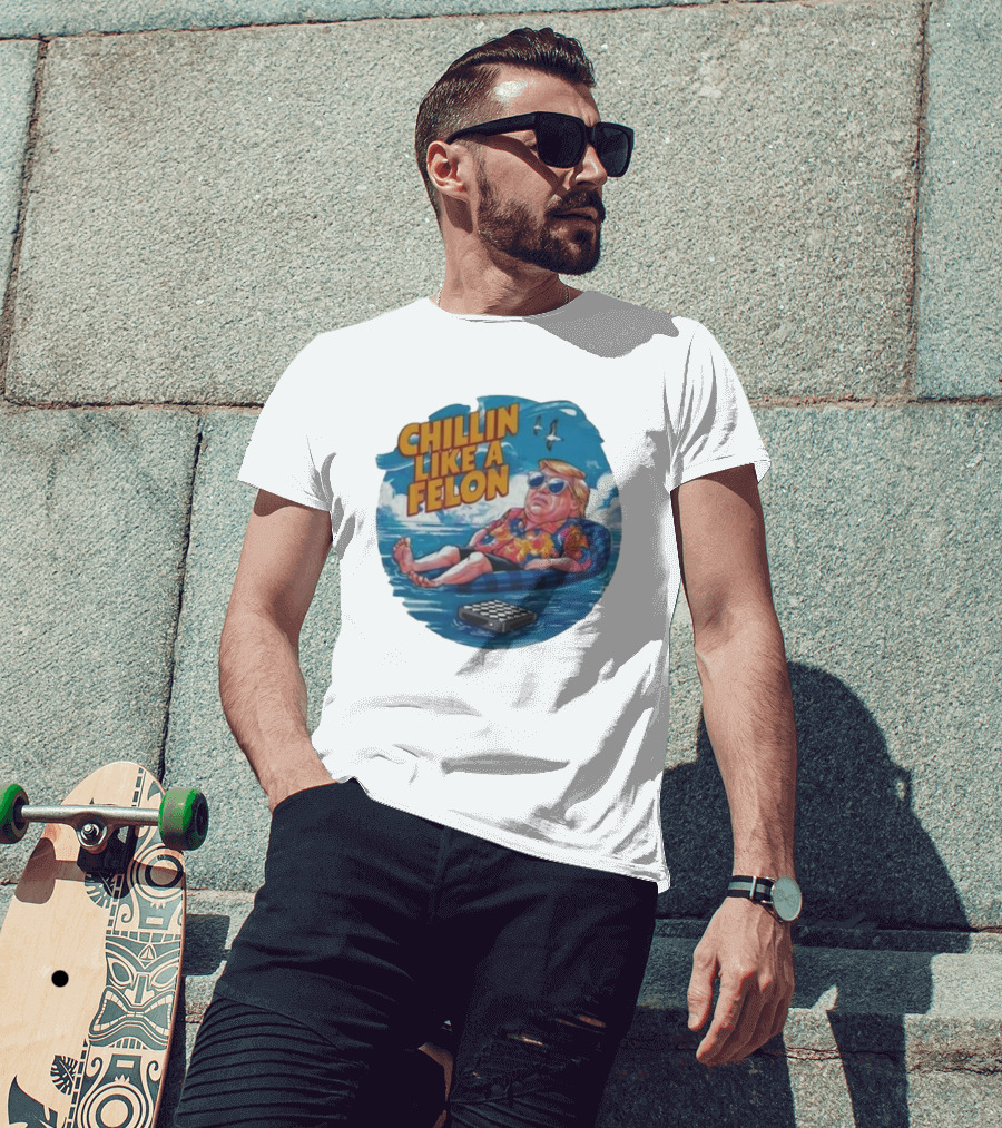 Chillin Like A Felon Floating With Sunglasses And Hawaiian T-Shirt