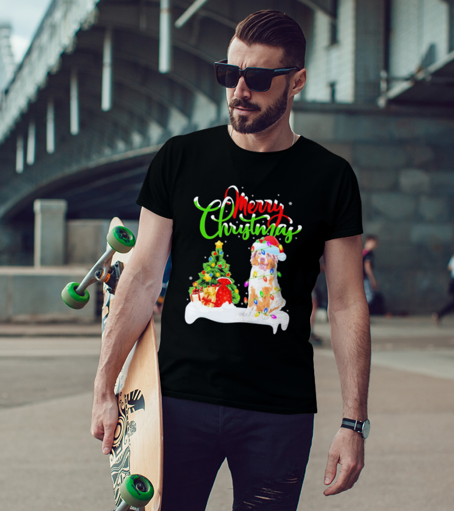 Merry Christmas Santa Australian Shepherd Dog Xmas Decorations T-Shirt