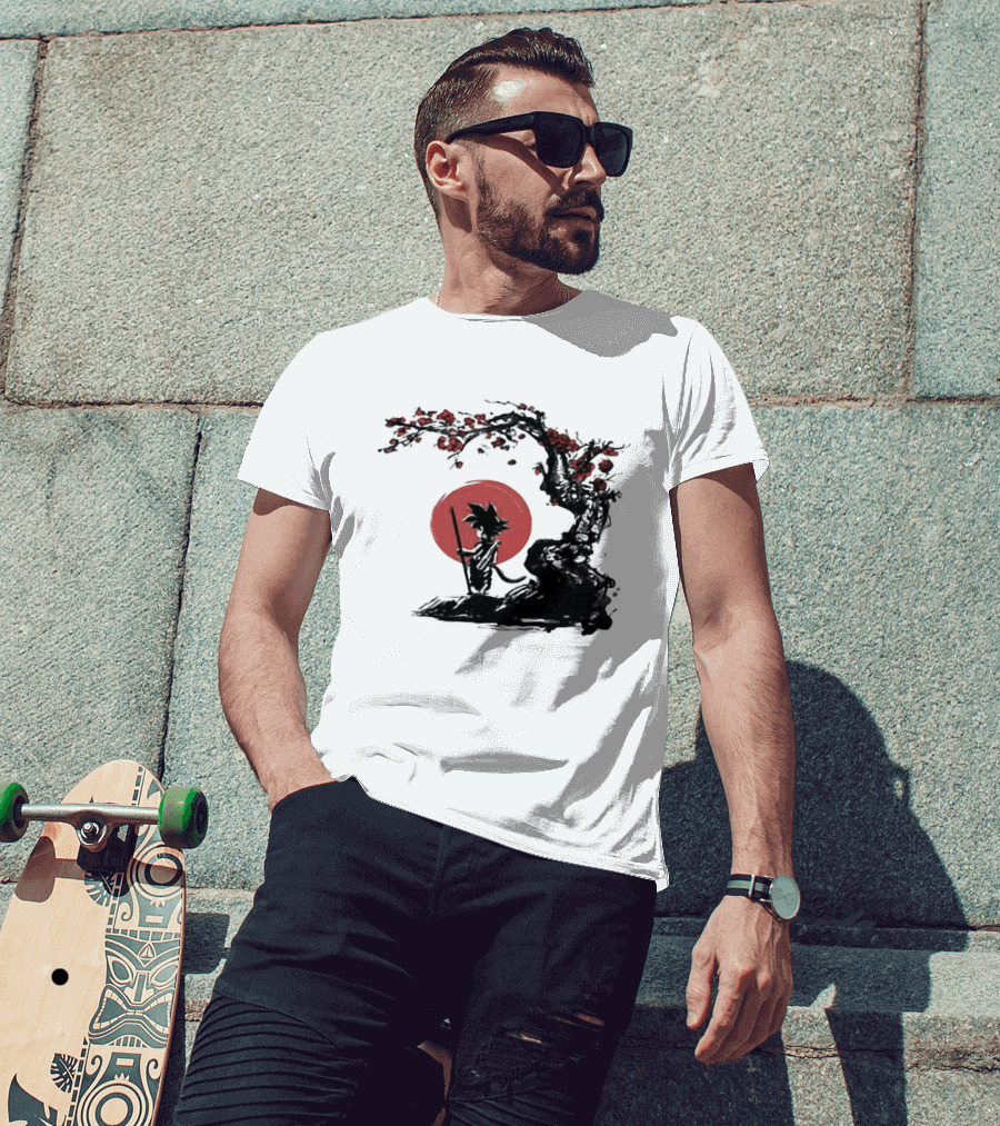 Son Goku Saiyan Solitude Beneath Cherry Blossom And Sun T-Shirt