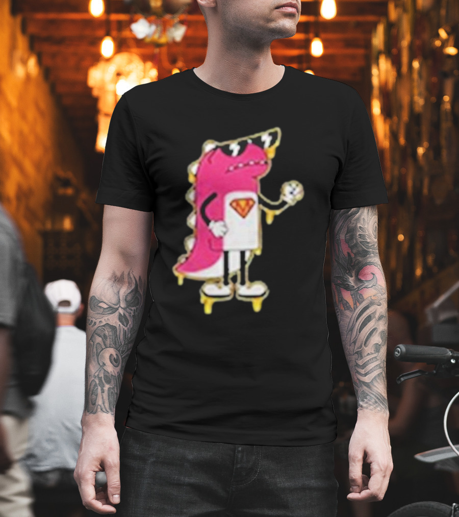 Mikina Mattem Dino Cartoon Character with Sunglasses and Superhero Emblem T-Shirt