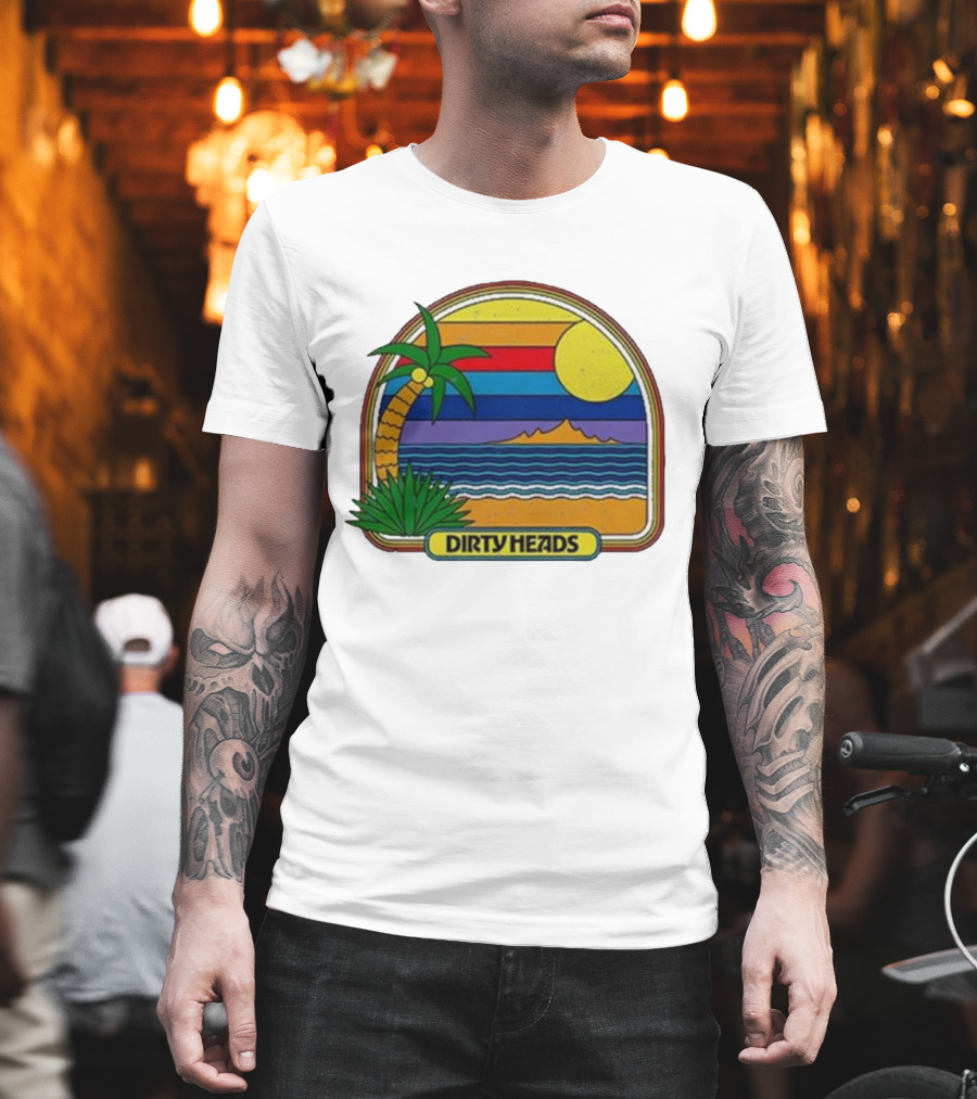 Dirty Heads Retro Beach Sunset Palms Ocean Scene T-Shirt