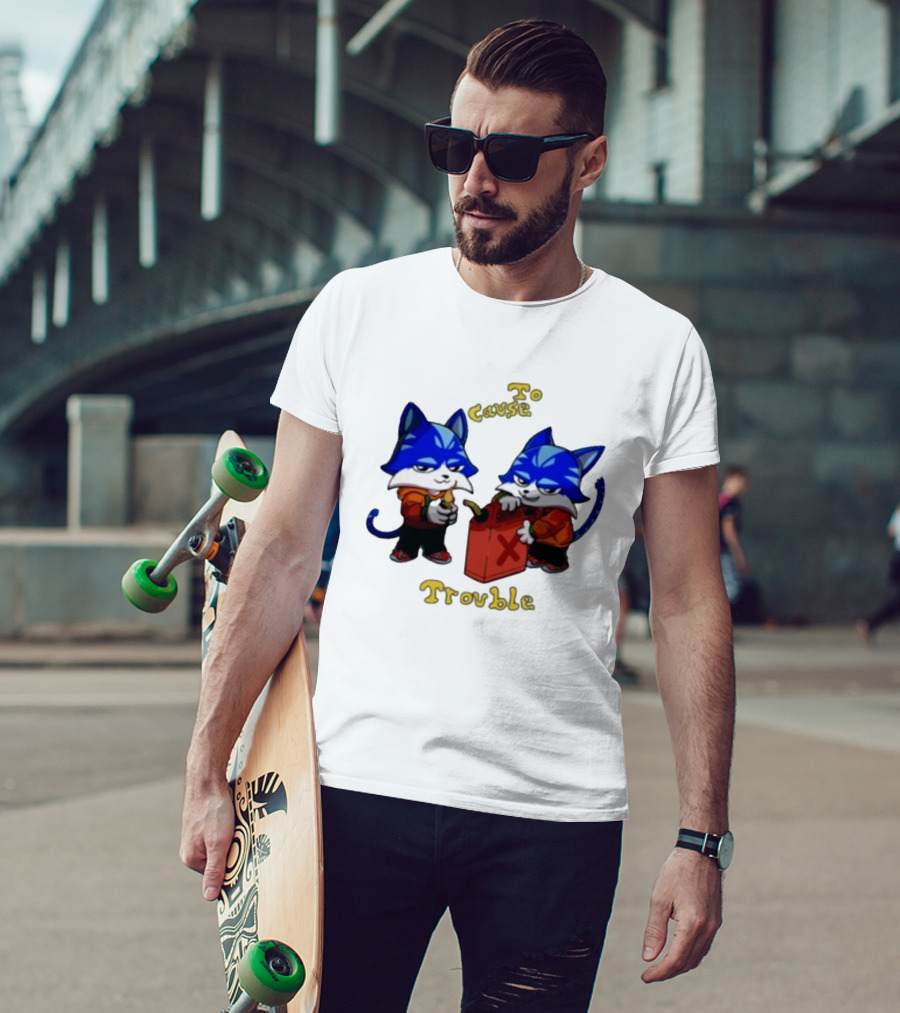 Toshi Base Here To Cause Trouble Mischievous Blue Cats With Gasoline Canister T-Shirt