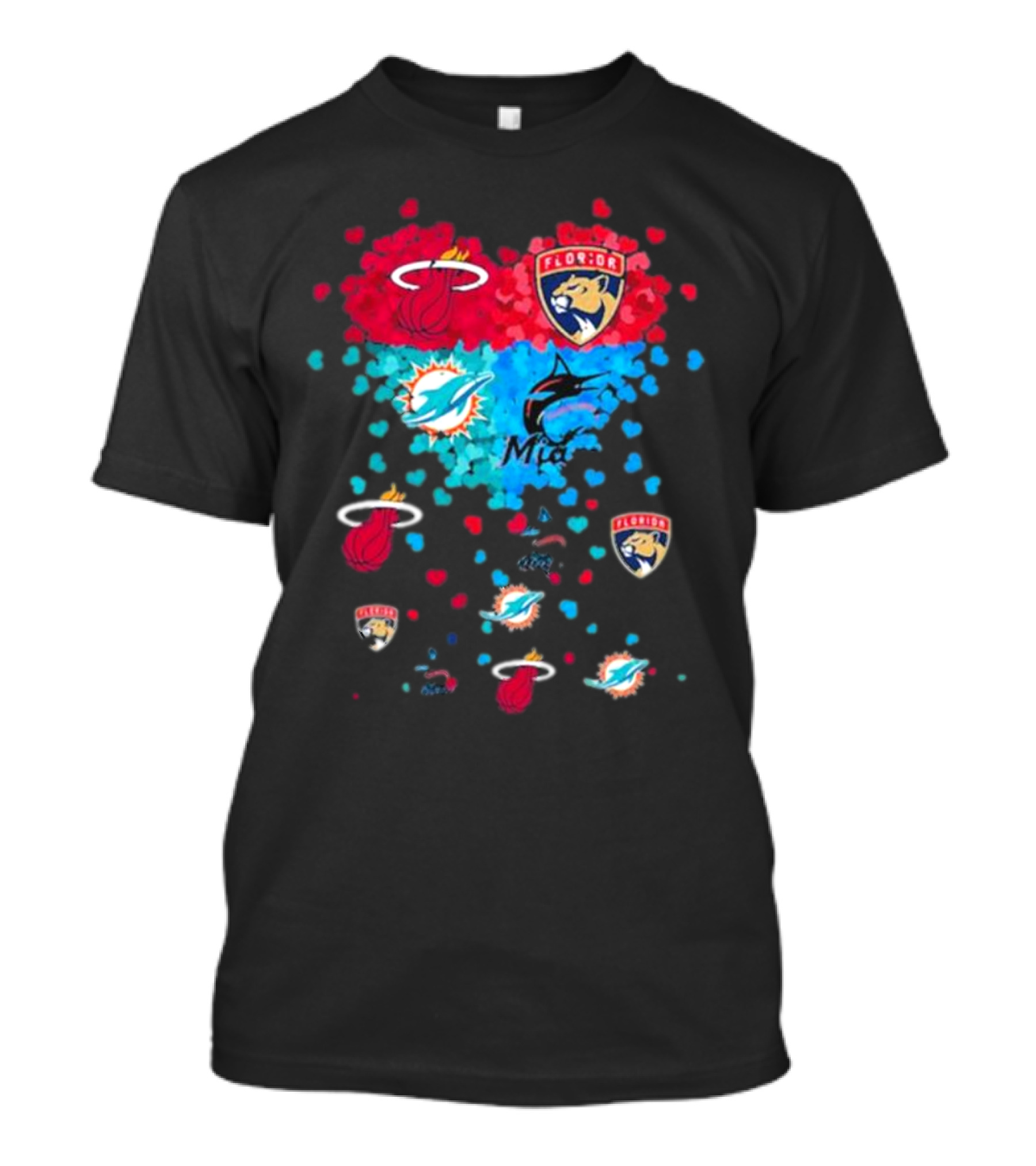 Miami Dolphins Miami Heat Florida Panthers Mashup Hearts T-Shirt