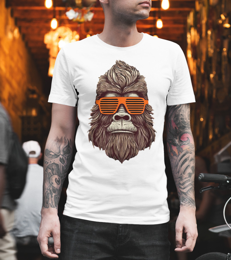 Bigfoot Birthday Boy Cool Striped Sunglasses Animal Party T-Shirt