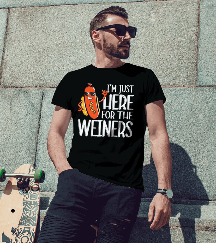 I'm Just Here For The Wieners Sausage Wearing Sunglasses T-Shirt