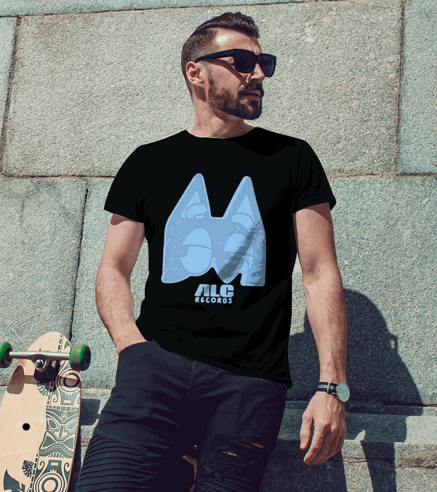 ALC Records Store Blue Cartoon Face Seasons Change T-Shirt