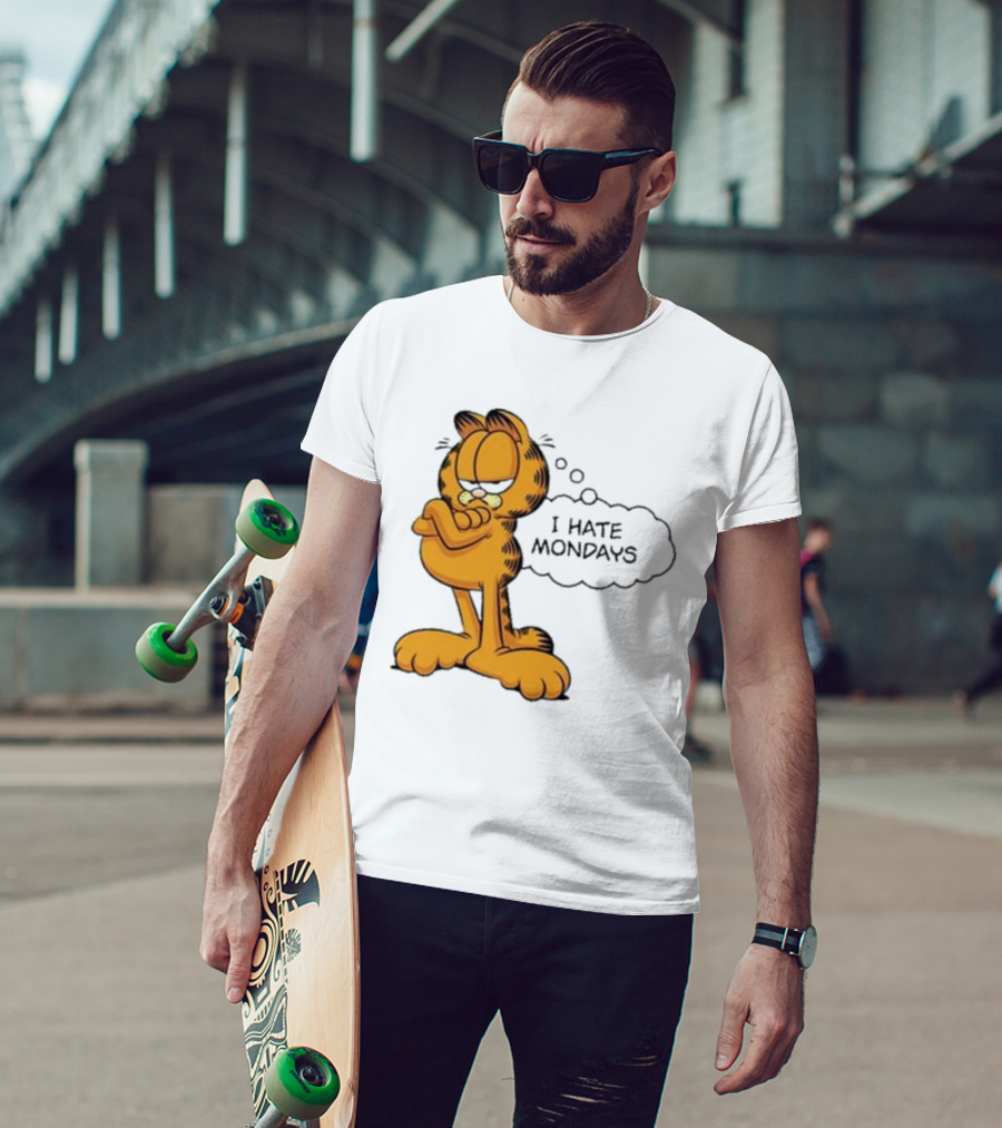 Garfield Comic Character Stating I Hate Mondays With Crossed Arms T-Shirt