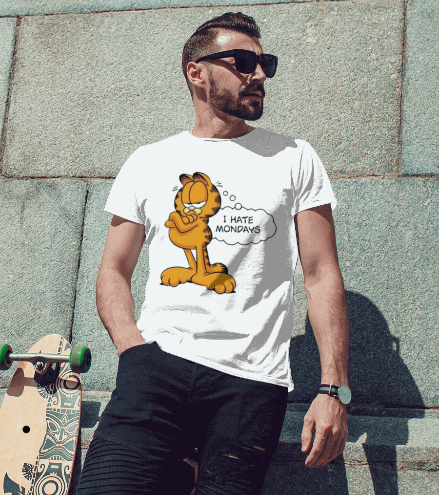 Garfield Comic Character Stating I Hate Mondays With Crossed Arms T-Shirt