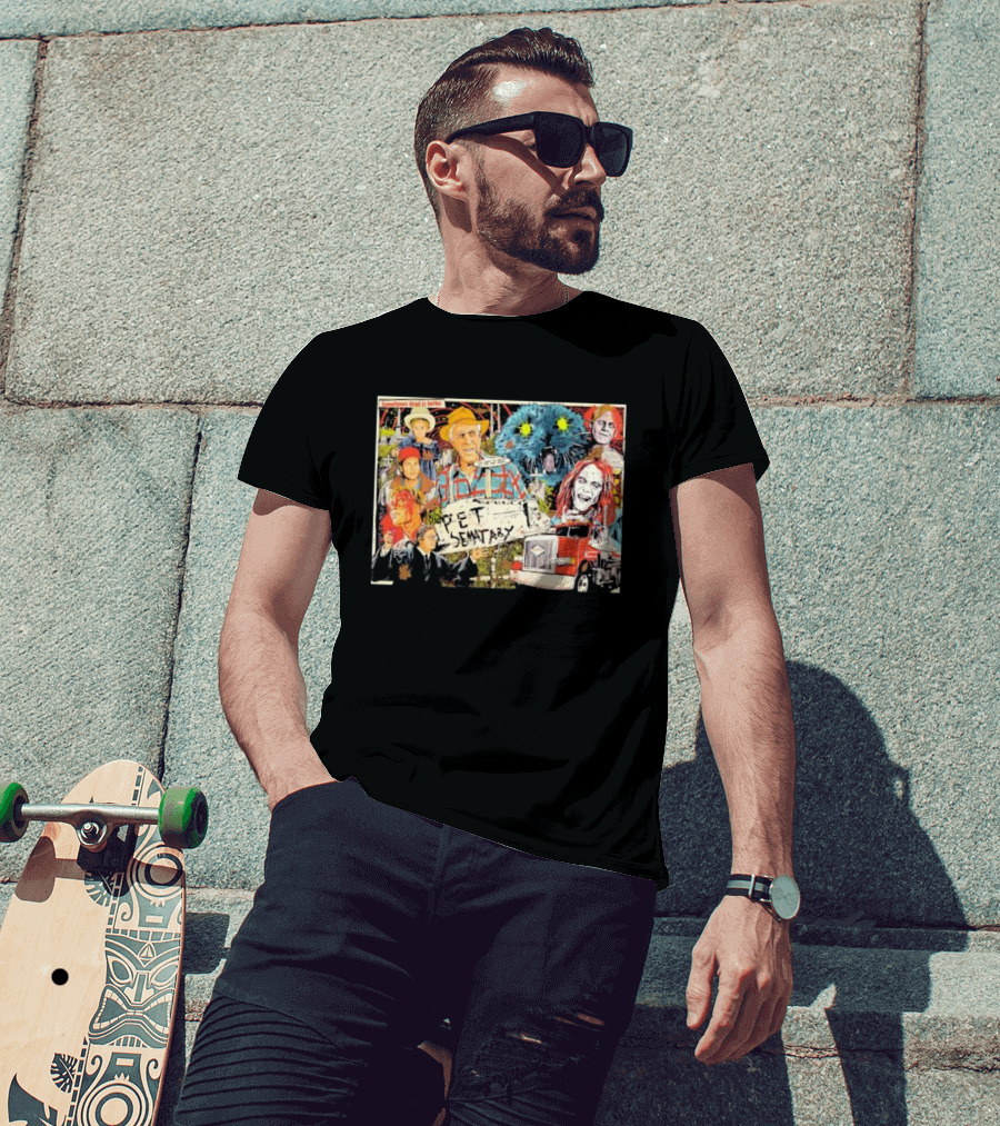 Pet Sematary Sometimes Dead Is Better Horror Characters Collage With Cat And Truck T-Shirt