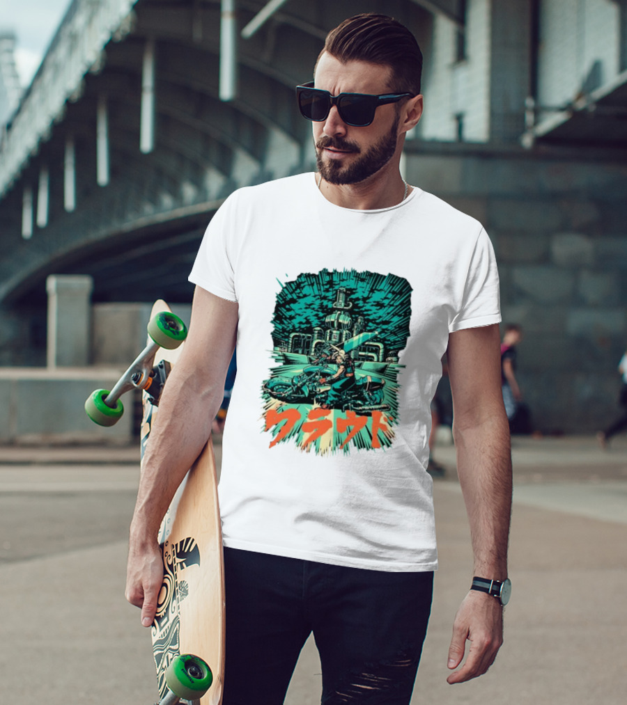 Cloud Motorcycle Slide PixelEyeBat Midgar Scene T-Shirt