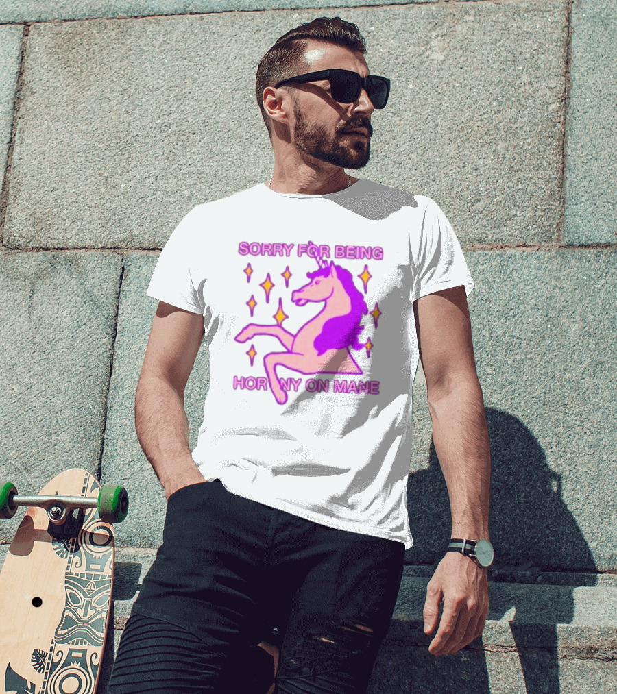 Sorry For Being Horny On Mane Unicorn With Stars T-Shirt