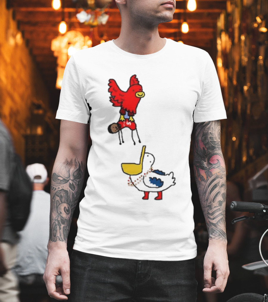 Atlanta Hawks Trade Dejounte Murray Featuring Cartoon Red Hawk Flying Over Pelican T-Shirt