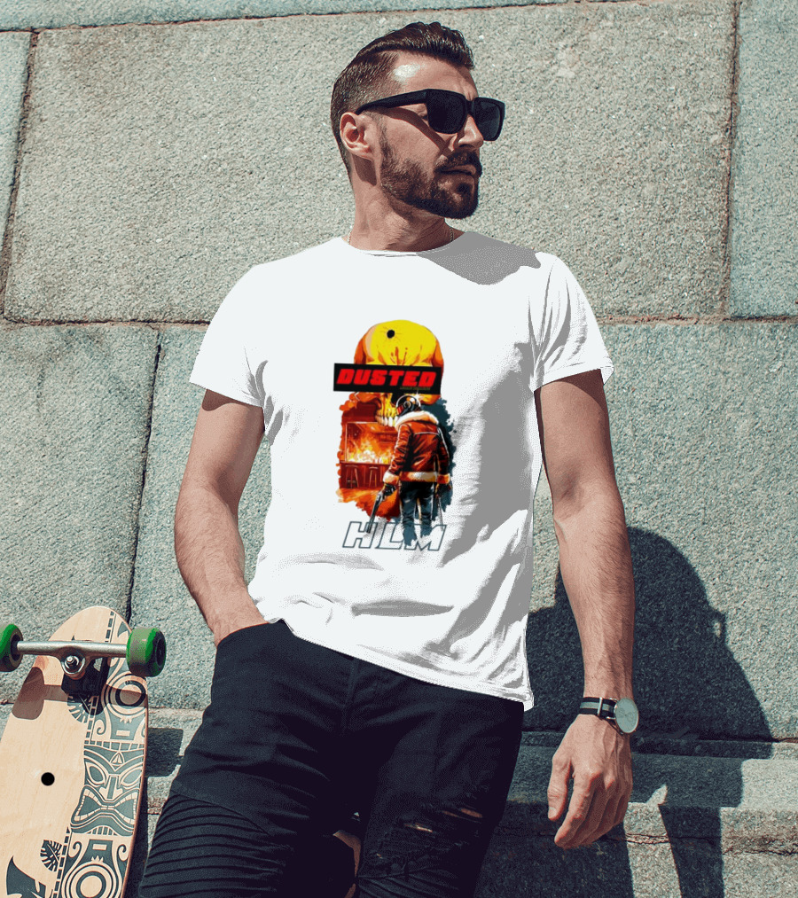 Dusted Miami Burnine Hlm Flame Skull Pilot Jacket Guns T-Shirt