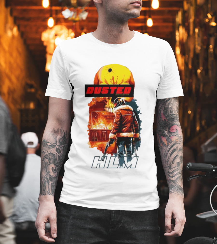 Dusted Miami Burnine Hlm Flame Skull Pilot Jacket Guns T-Shirt