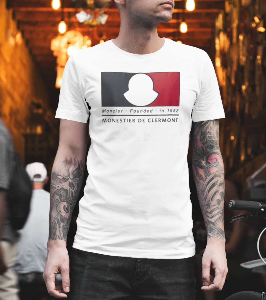 Moncler Founded In 1952 Monestier De Clermont Sky Blue Logo Black Red T-Shirt