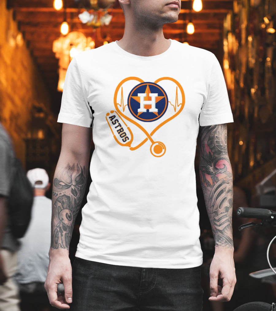 Heartbeat Nurse Love Houston Astros Stethoscope T-Shirt