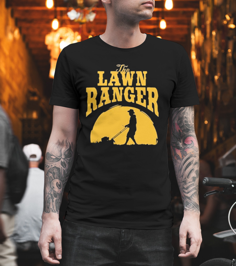 The Lawn Ranger Mower Silhouette Against Setting Sun T-Shirt