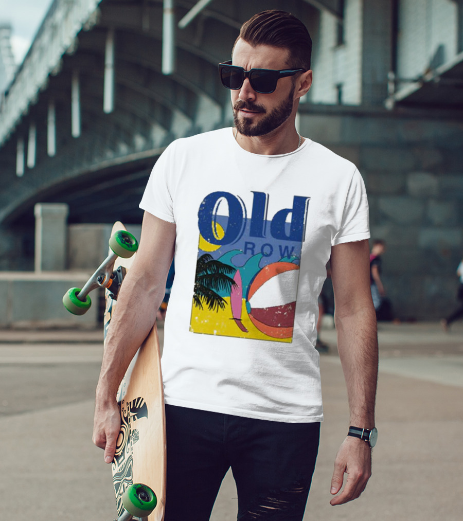 Old Row Beach Scene With Palm Trees And Beach Ball T-Shirt