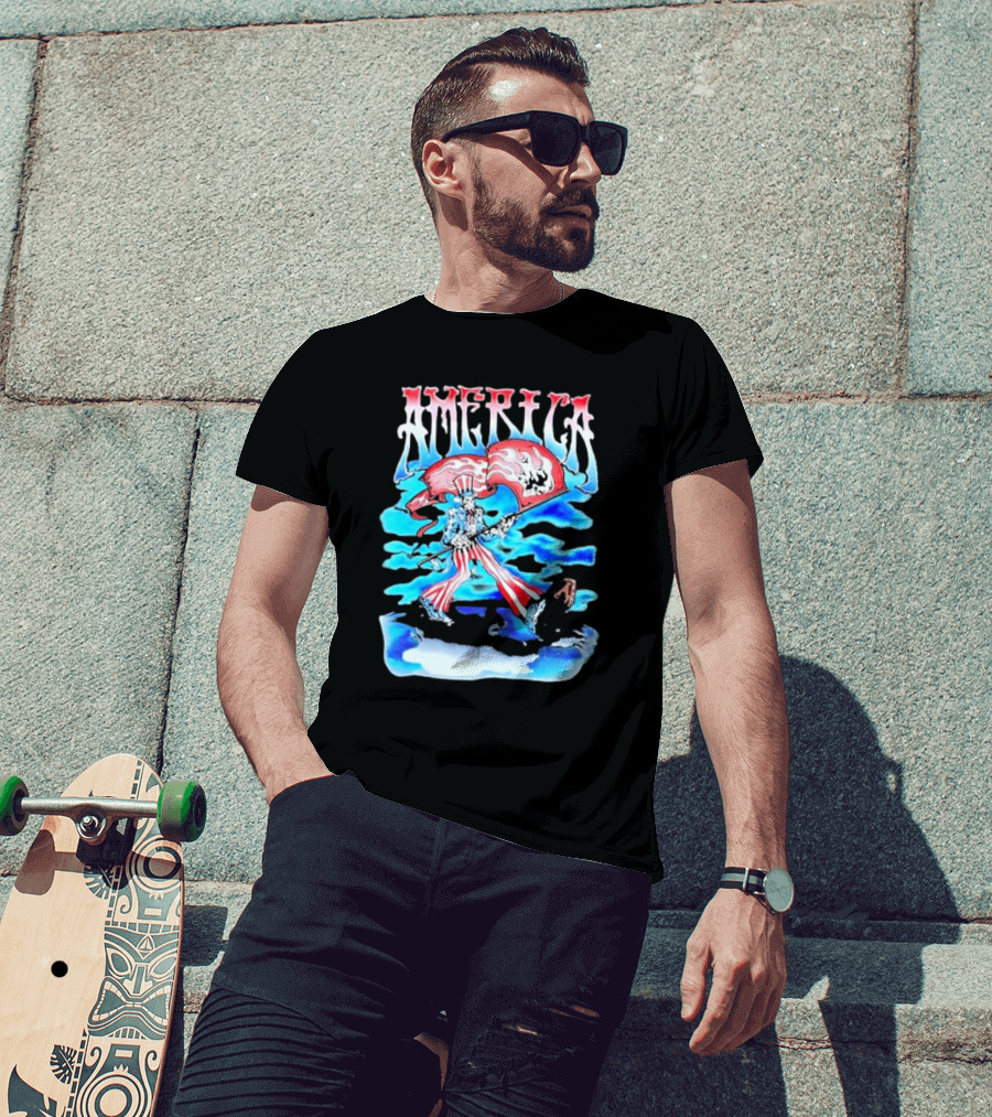 Warren Lotas America Skeleton Uncle Sam With Skull Flags T-Shirt