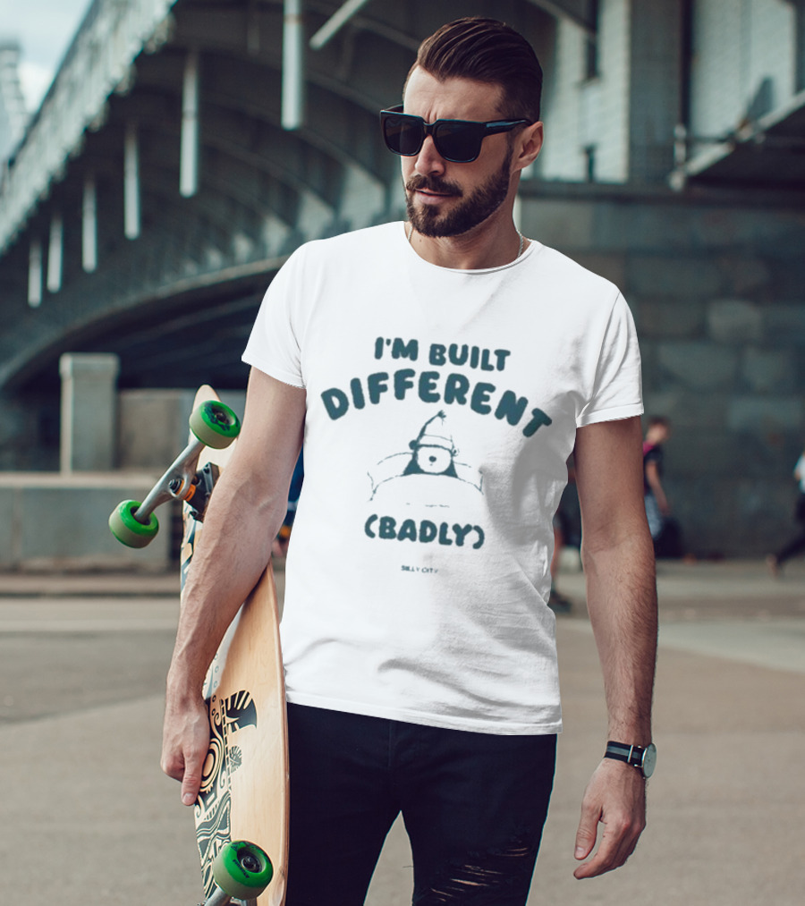 Sillycityco I’m Built Different Badly Funny Santa Hat Character T-Shirt