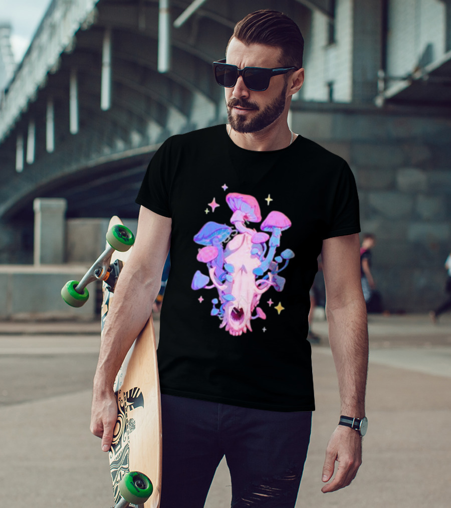 Simkaye Storenvy Magic Raccoon Skull Psychedelic Mushrooms Stars T-Shirt