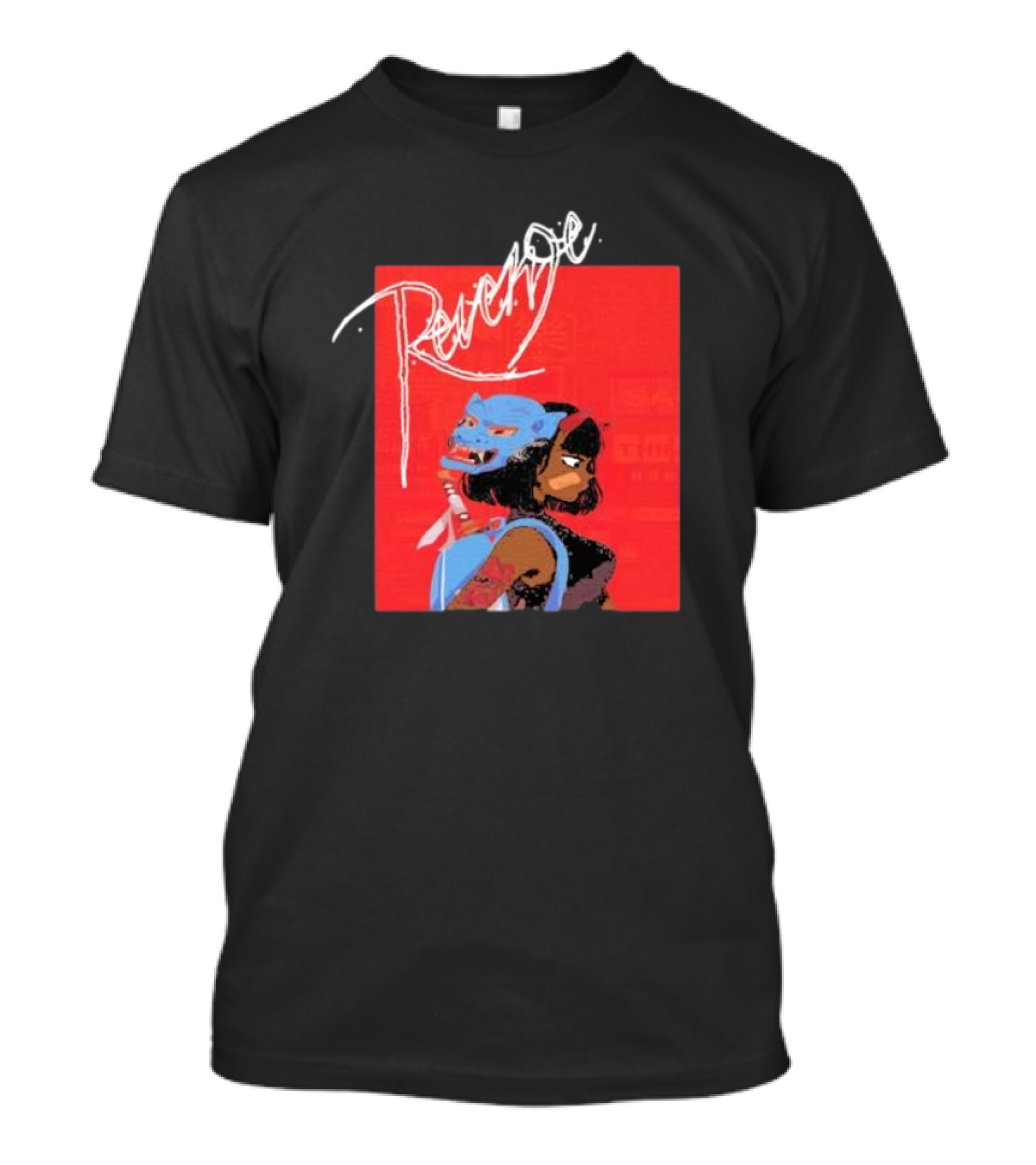 Revenge Warrior With Blue Mask And Bold Typography T-Shirt