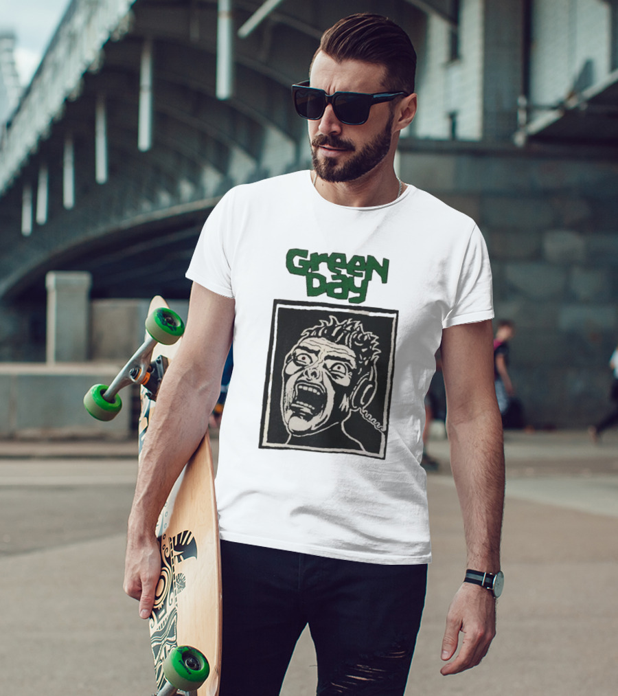 Rare Vintage Green Day Basket Case Iconic Screaming Face T-Shirt