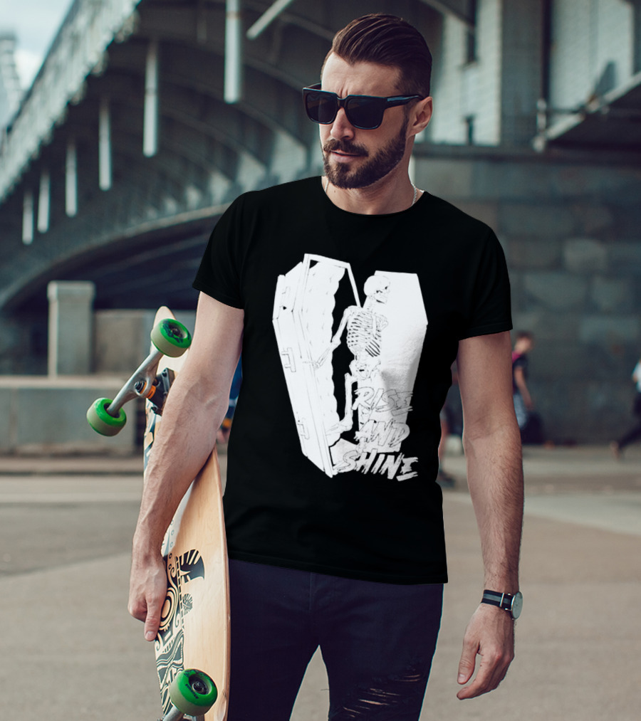 Rise And Shine Skeleton Emerging From Coffin T-Shirt