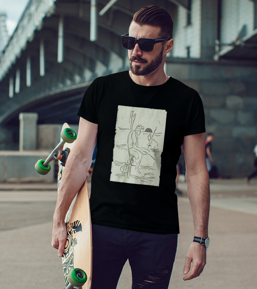 Sage Sri Lanka Stilt Fisherman Drawing T-Shirt