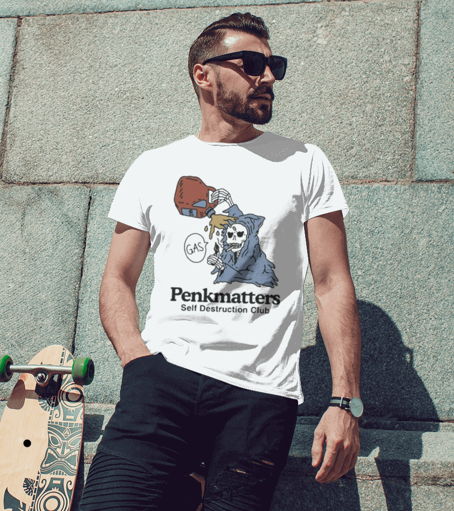Penkmatters Self Destruction Club Gas Can Pouring On Hooded Figure T-Shirt