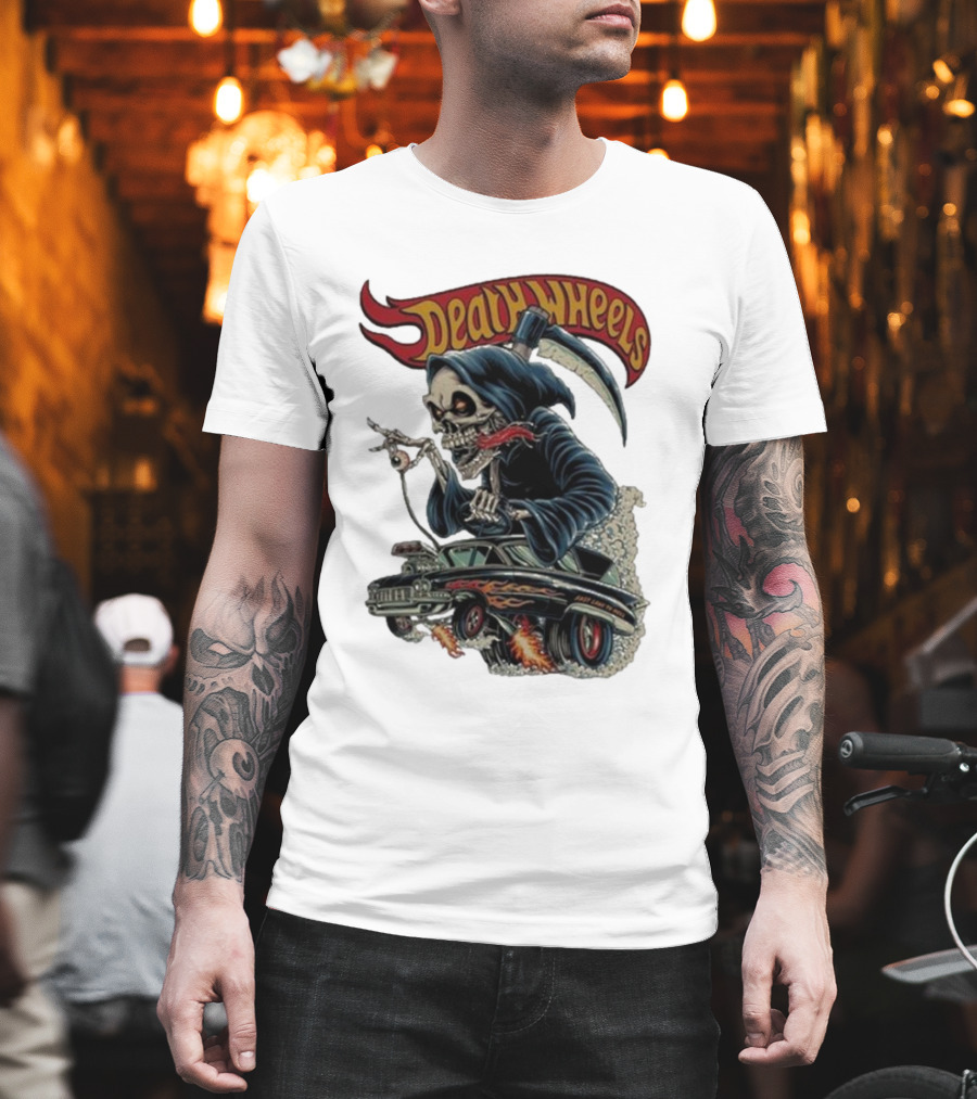 Deadly Wheels Krisna Okky Death Wheels Grim Reaper Driving Flaming Car T-Shirt