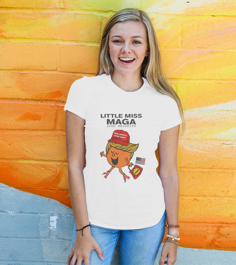 Little Miss Maga Make America Great Again Loud Majority USA Flag T-Shirt