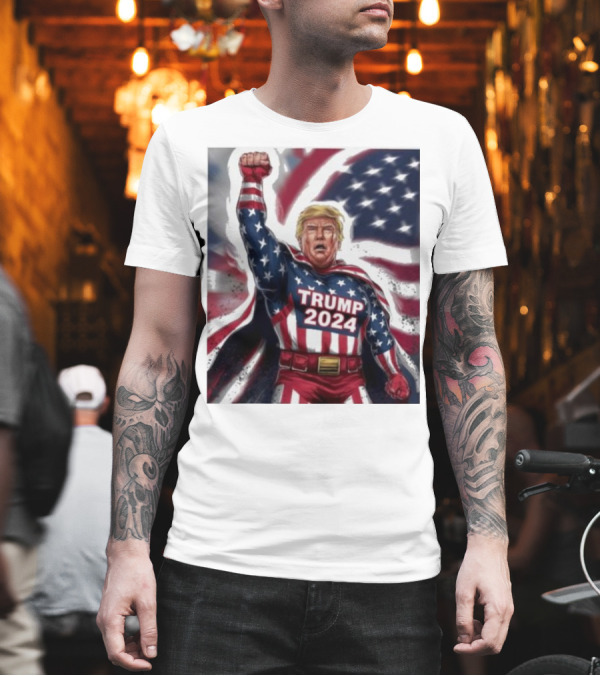 Trump 2024 Patriotic Hero with American Flag T-Shirt Trump 2024 Patriotic Hero with American Flag T-Shirt