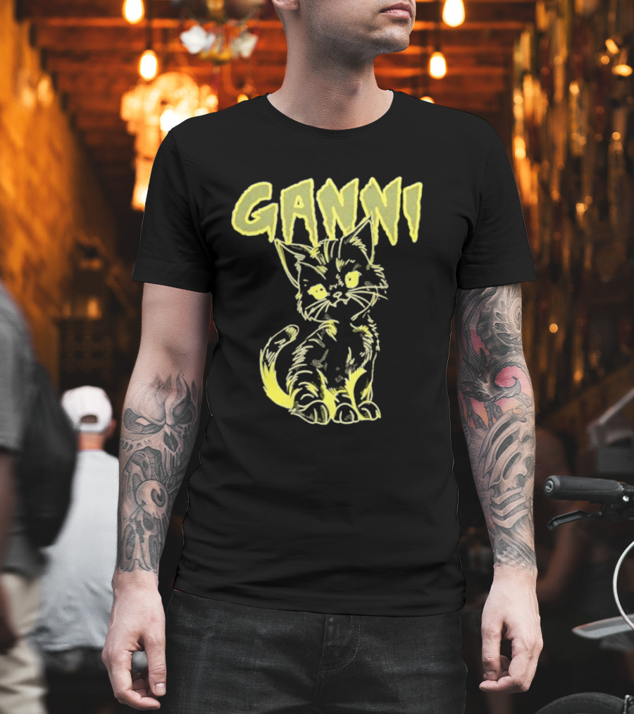 Ganni Relaxed Cat Graphic Yellow Neon T-Shirt