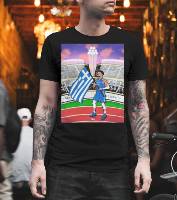 Giannis Antetokounmpo Greece's Flag Bearer Paris 2024 Olympics T-Shirt Giannis Antetokounmpo Greece's Flag Bearer Paris 2024 Olympics T-Shirt
