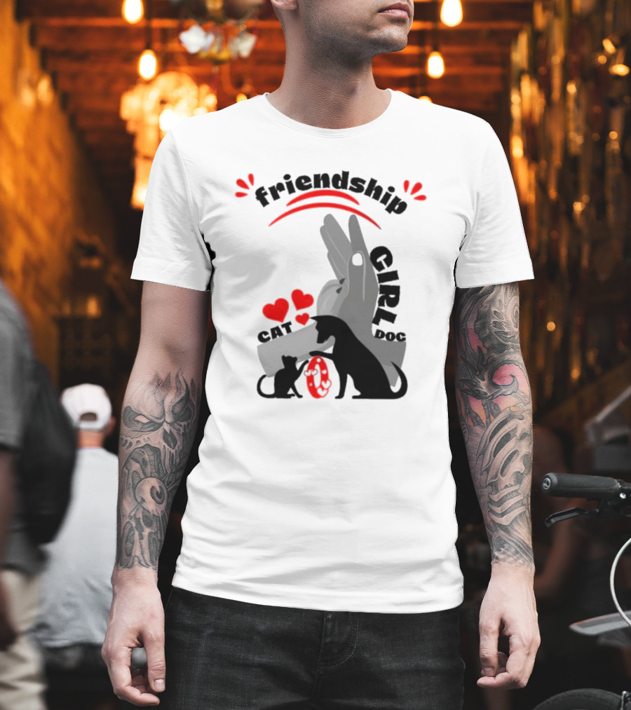 Friendship Girl Cat Dog Pet Pal Hearts T-Shirt